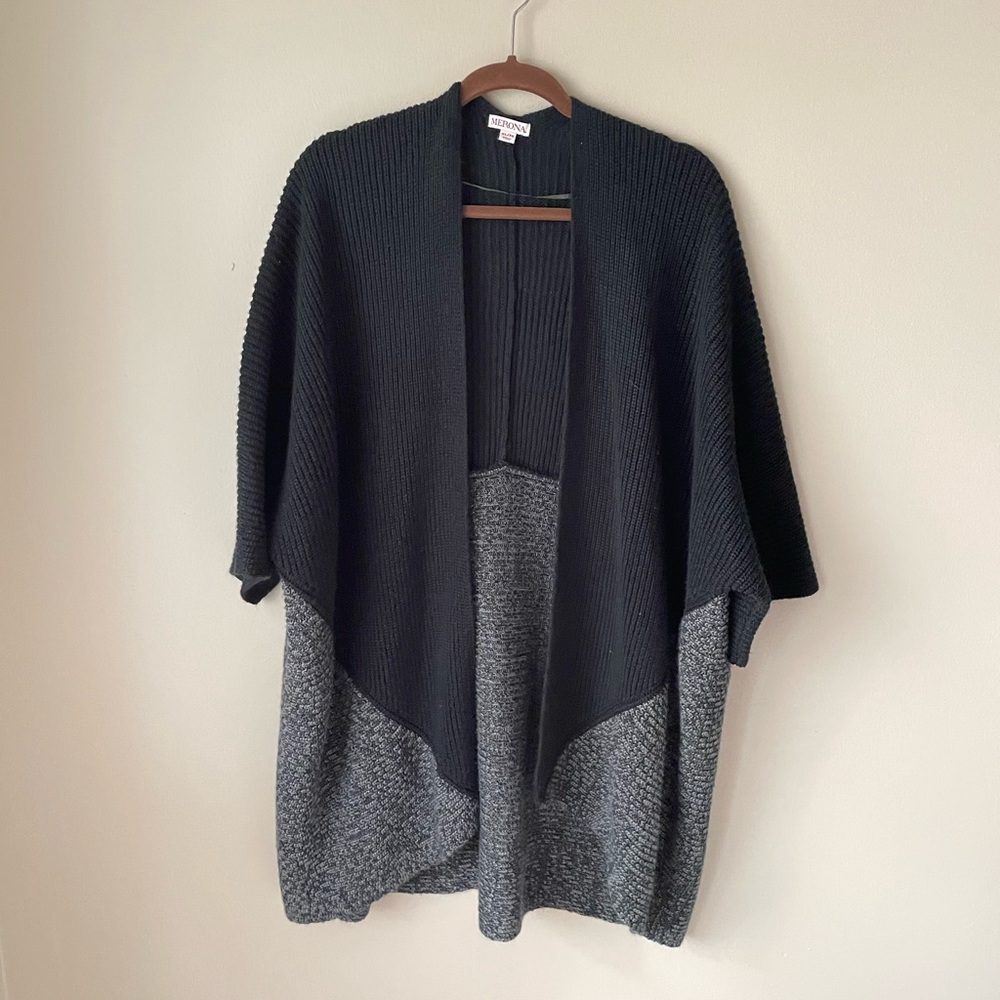 XL Merona black and gray open front sweater, geometric detail, oversized, long